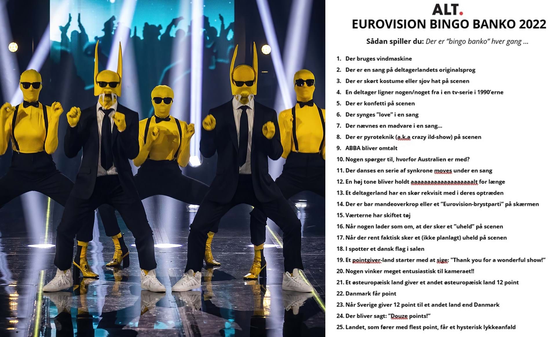 forbandelse radar kandidat Eurovision BANKO 2022: Her er spillepladen og de sjove regler - ALT.dk